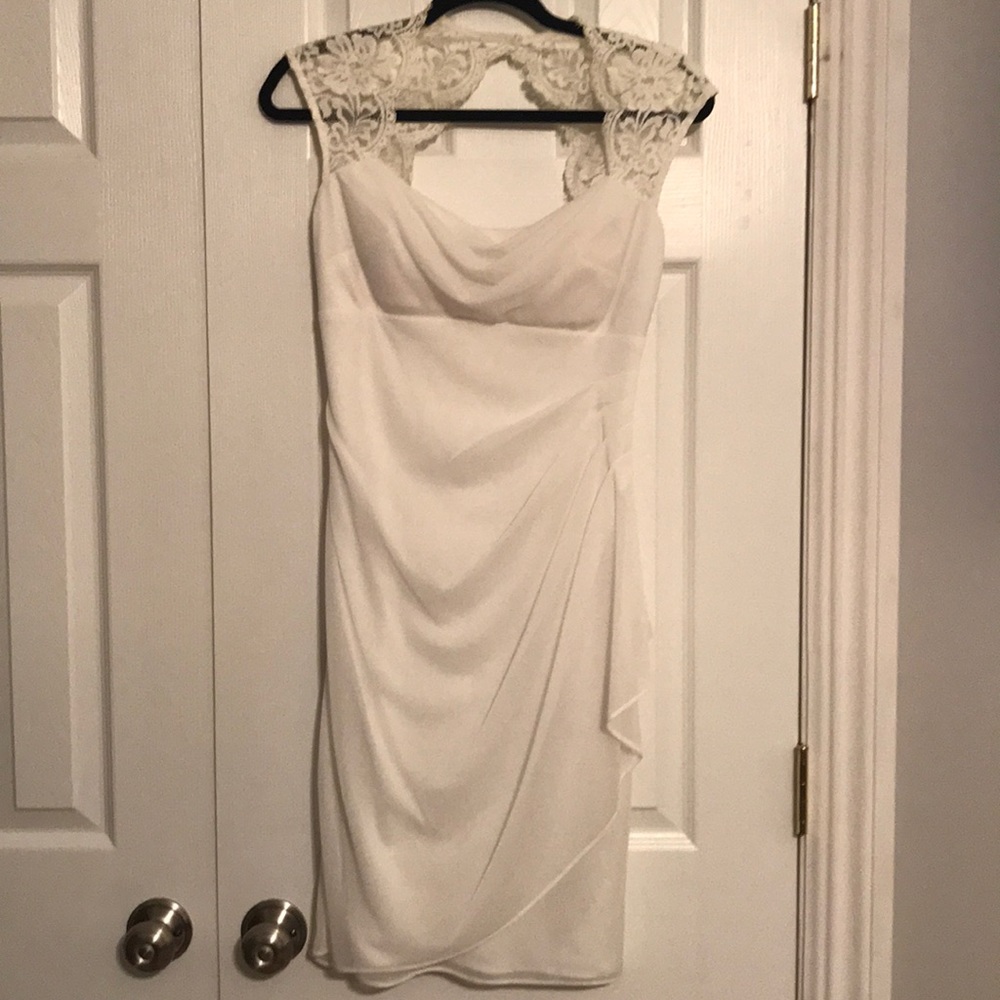 David’s bridal White lace cap sleeved dress